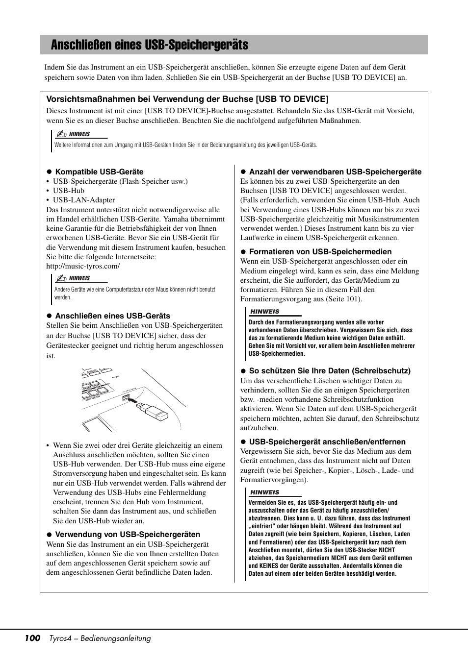 Anschließen eines usb-speichergeräts, Seite 100 | Yamaha Tyros4 User Manual | Page 100 / 126