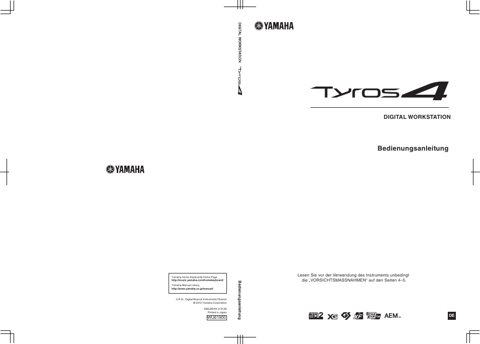 Bedienungsanleitung, Digital workstation | Yamaha Tyros4 User Manual | Page 126 / 126