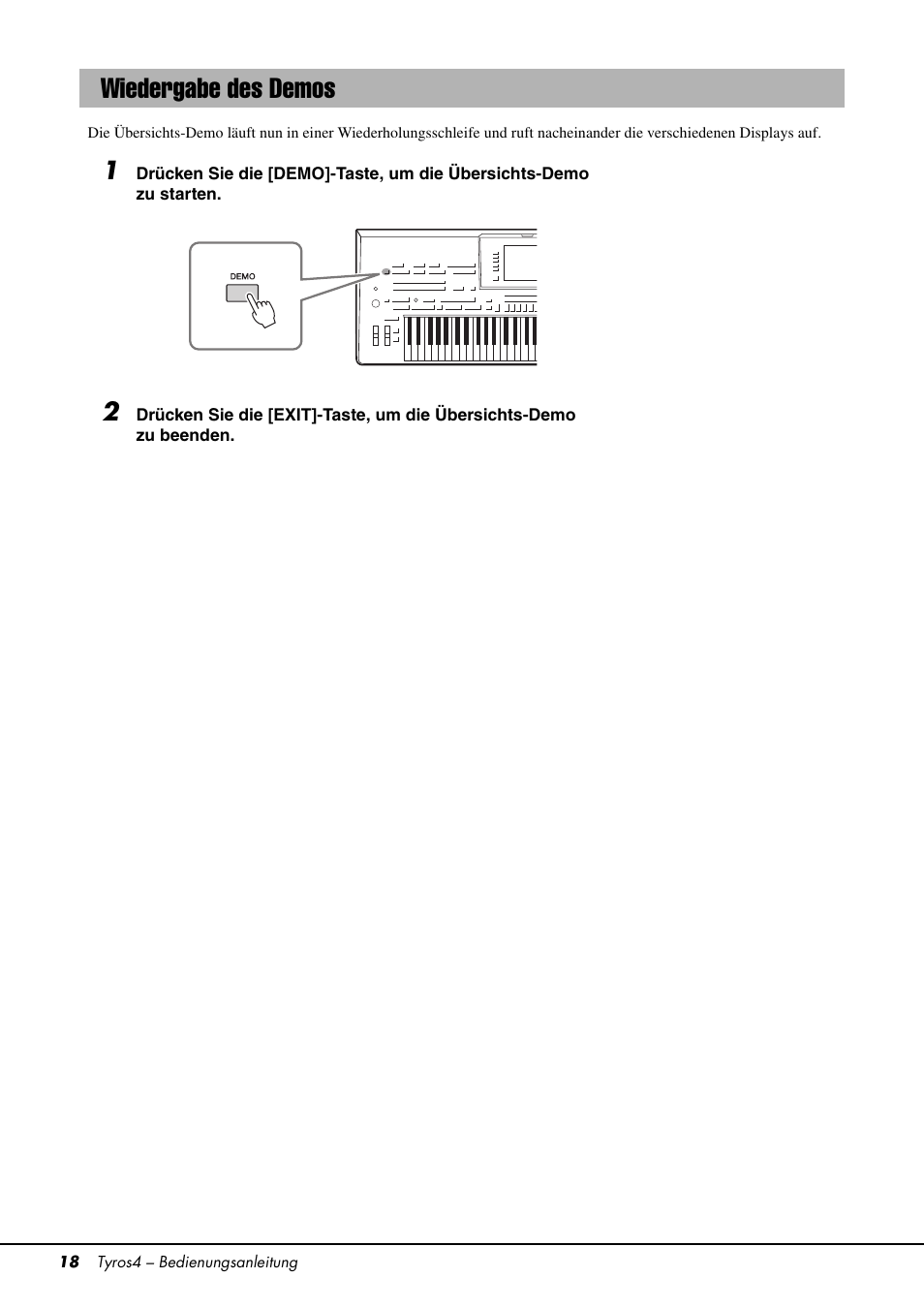 Wiedergabe des demos, Seite 18 | Yamaha Tyros4 User Manual | Page 18 / 126