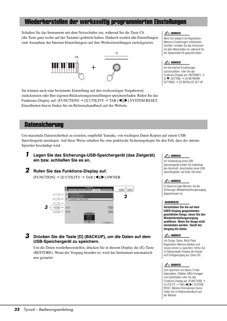Datensicherung | Yamaha Tyros4 User Manual | Page 32 / 126