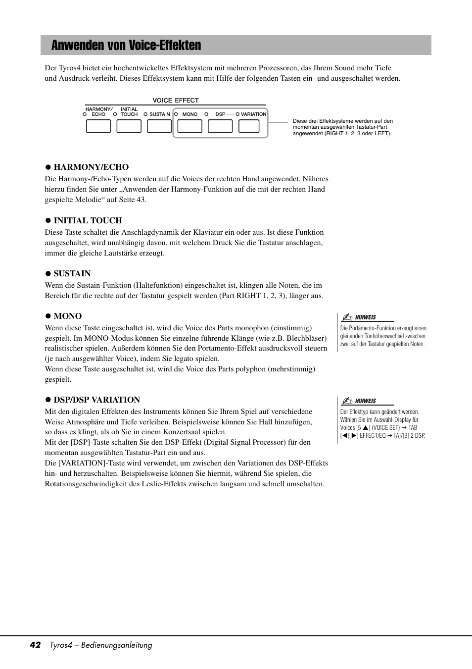 Anwenden von voice-effekten, Seite 42 | Yamaha Tyros4 User Manual | Page 42 / 126