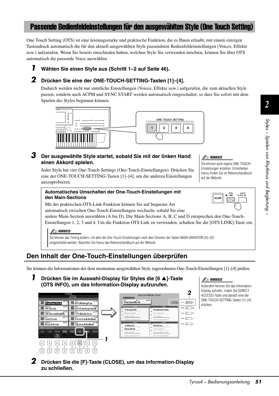 Seite 51, Den inhalt der one-touch-einstellungen überprüfen | Yamaha Tyros4 User Manual | Page 51 / 126