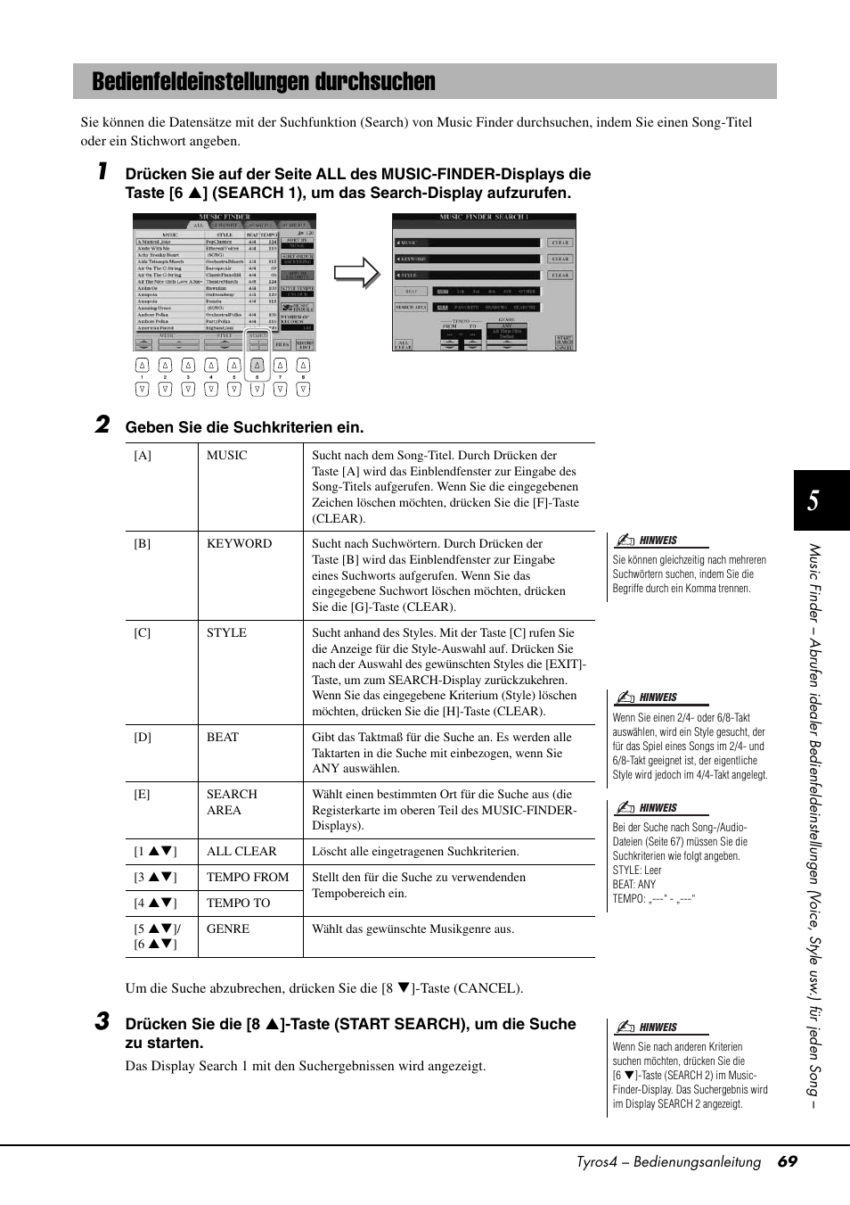 Bedienfeldeinstellungen durchsuchen | Yamaha Tyros4 User Manual | Page 69 / 126