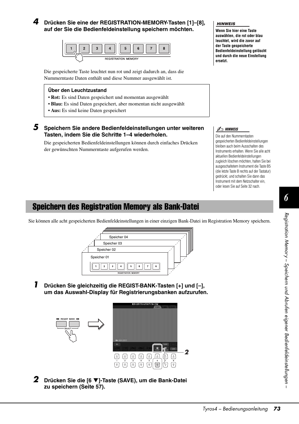 Speichern des registration memory als bank-datei, Aufrufen (seite 73) | Yamaha Tyros4 User Manual | Page 73 / 126