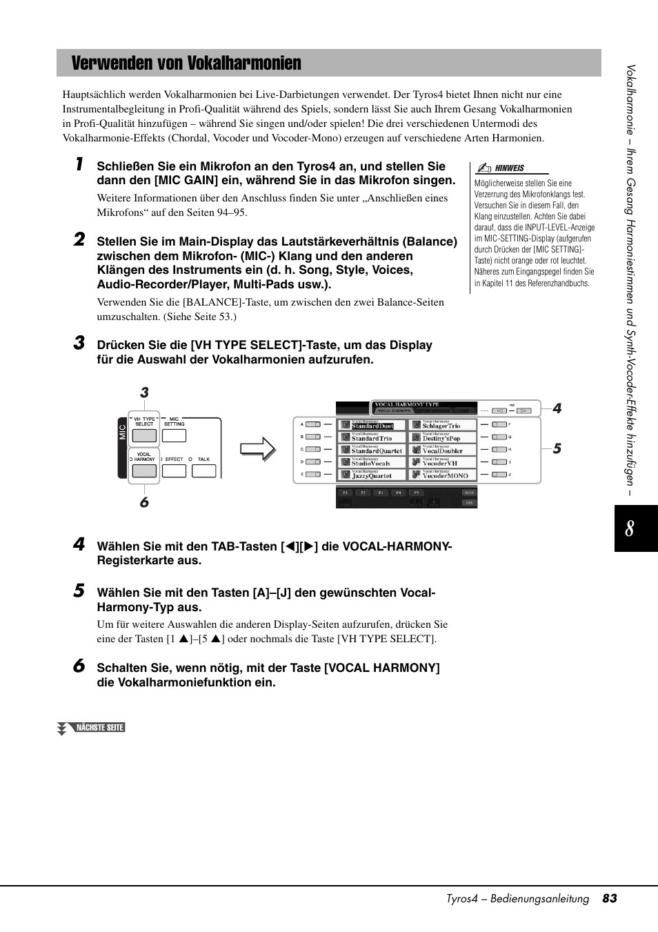 Verwenden von vokalharmonien, Seite 83 | Yamaha Tyros4 User Manual | Page 83 / 126