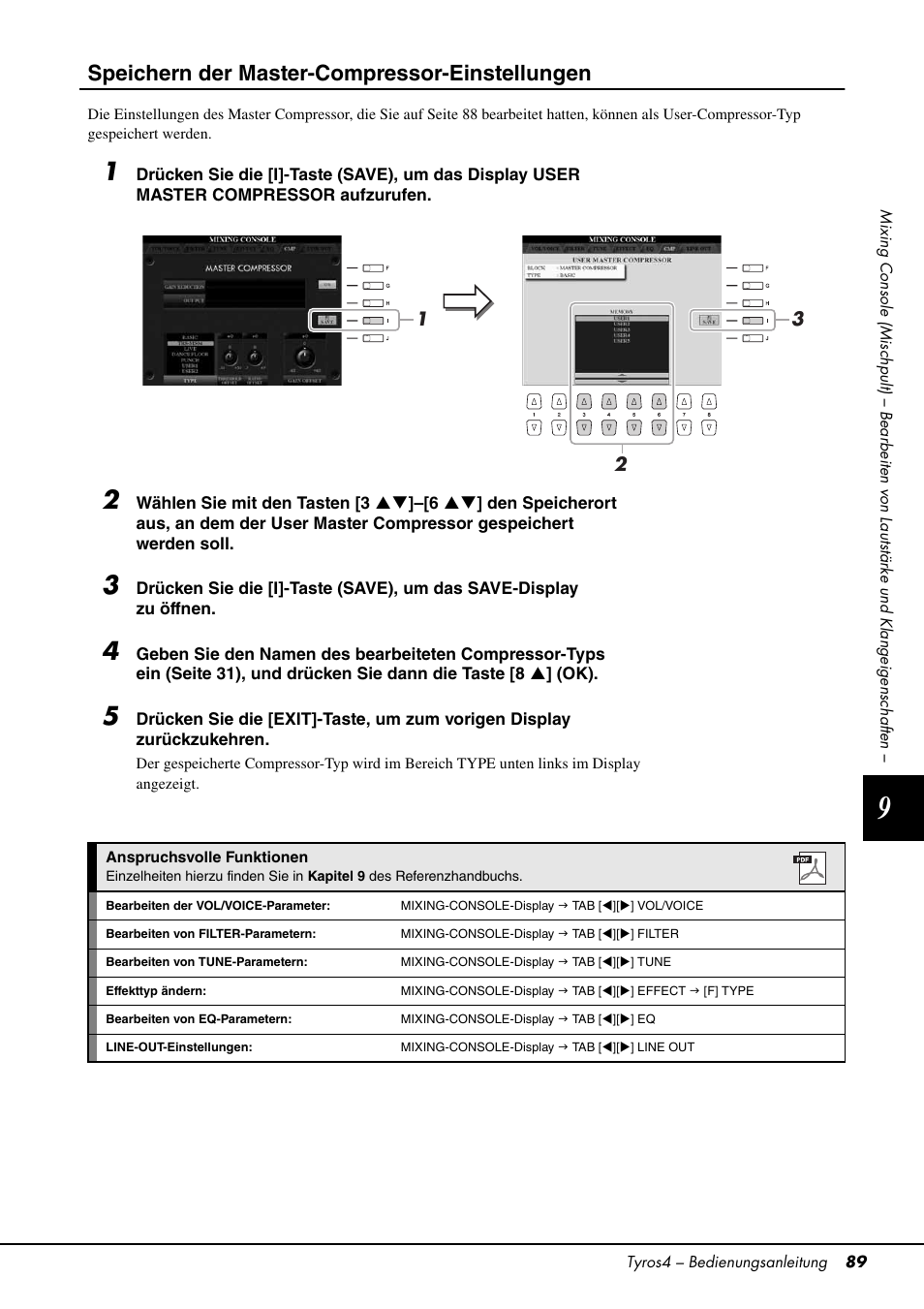 Ehe seite 89, Speichern der master-compressor-einstellungen | Yamaha Tyros4 User Manual | Page 89 / 126