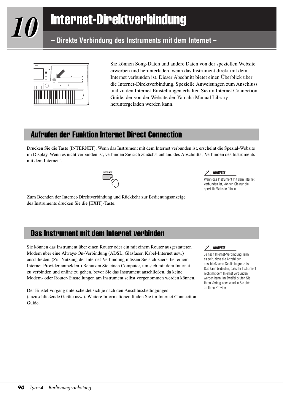 Aufrufen der funktion internet direct connection, Das instrument mit dem internet verbinden, Seite 90) a | Internet-direktverbindung, Seite 90 | Yamaha Tyros4 User Manual | Page 90 / 126