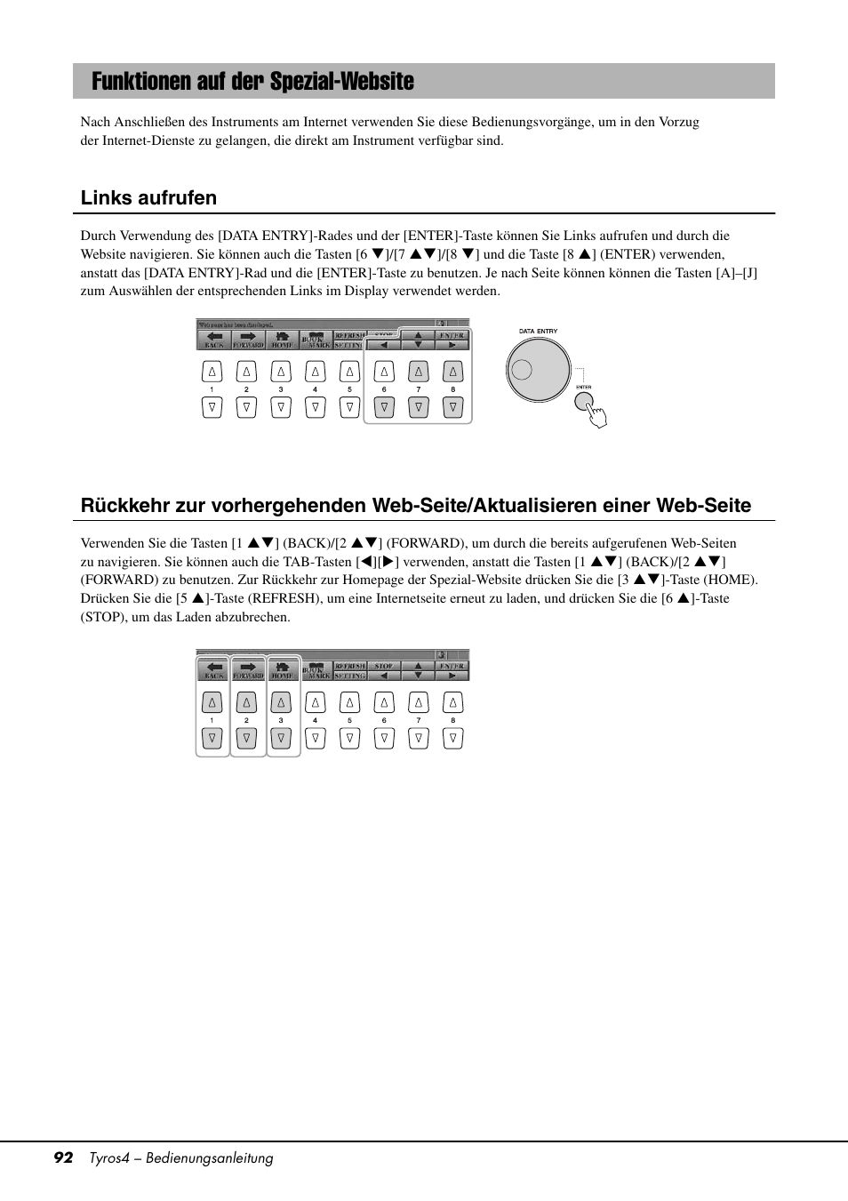 Funktionen auf der spezial-website, Links aufrufen | Yamaha Tyros4 User Manual | Page 92 / 126