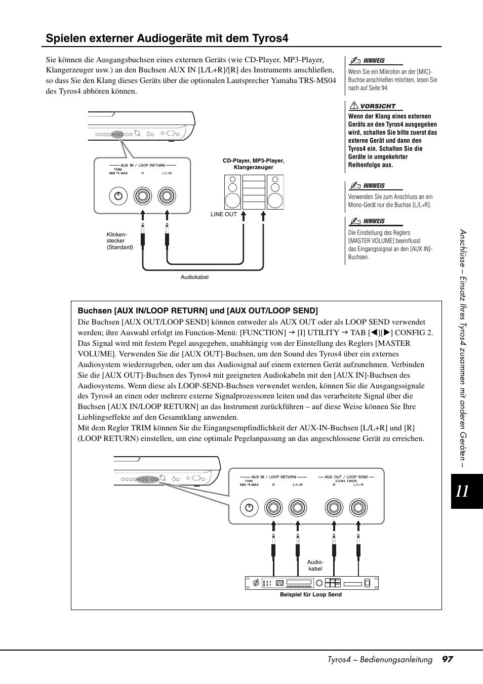Seite 97, Spielen externer audiogeräte mit dem tyros4 | Yamaha Tyros4 User Manual | Page 97 / 126