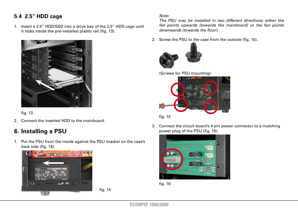 Installing a psu, 4 2.5" hdd cage | SHARKOON Scorpio 2000 User Manual | Page 12 / 16