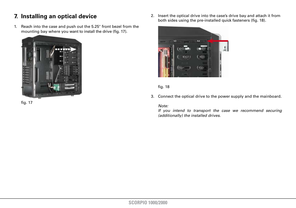 Installing an optical device | SHARKOON Scorpio 2000 User Manual | Page 13 / 16
