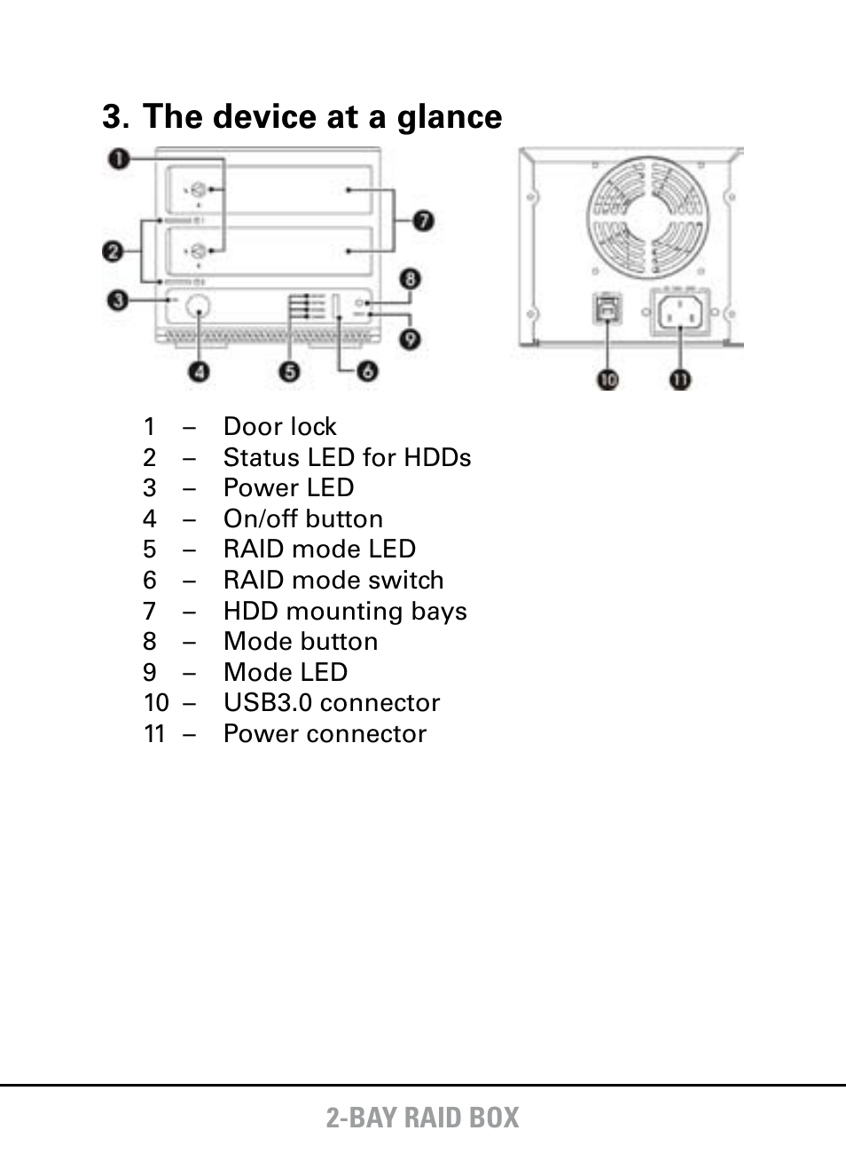 The device at a glance | SHARKOON 2-Bay RAID Box User Manual | Page 3 / 7