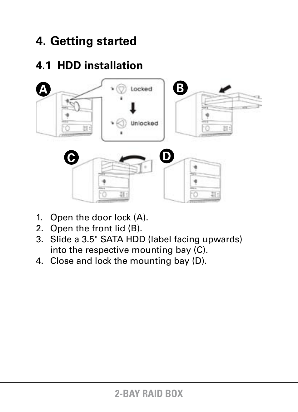 Getting started, Dc b a | SHARKOON 2-Bay RAID Box User Manual | Page 4 / 7