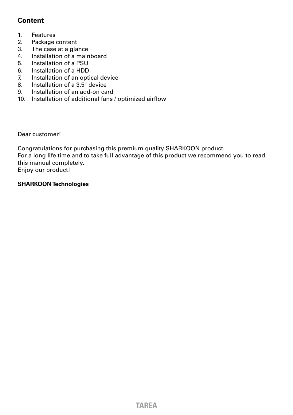 Tarea | SHARKOON Tarea User Manual | Page 2 / 15