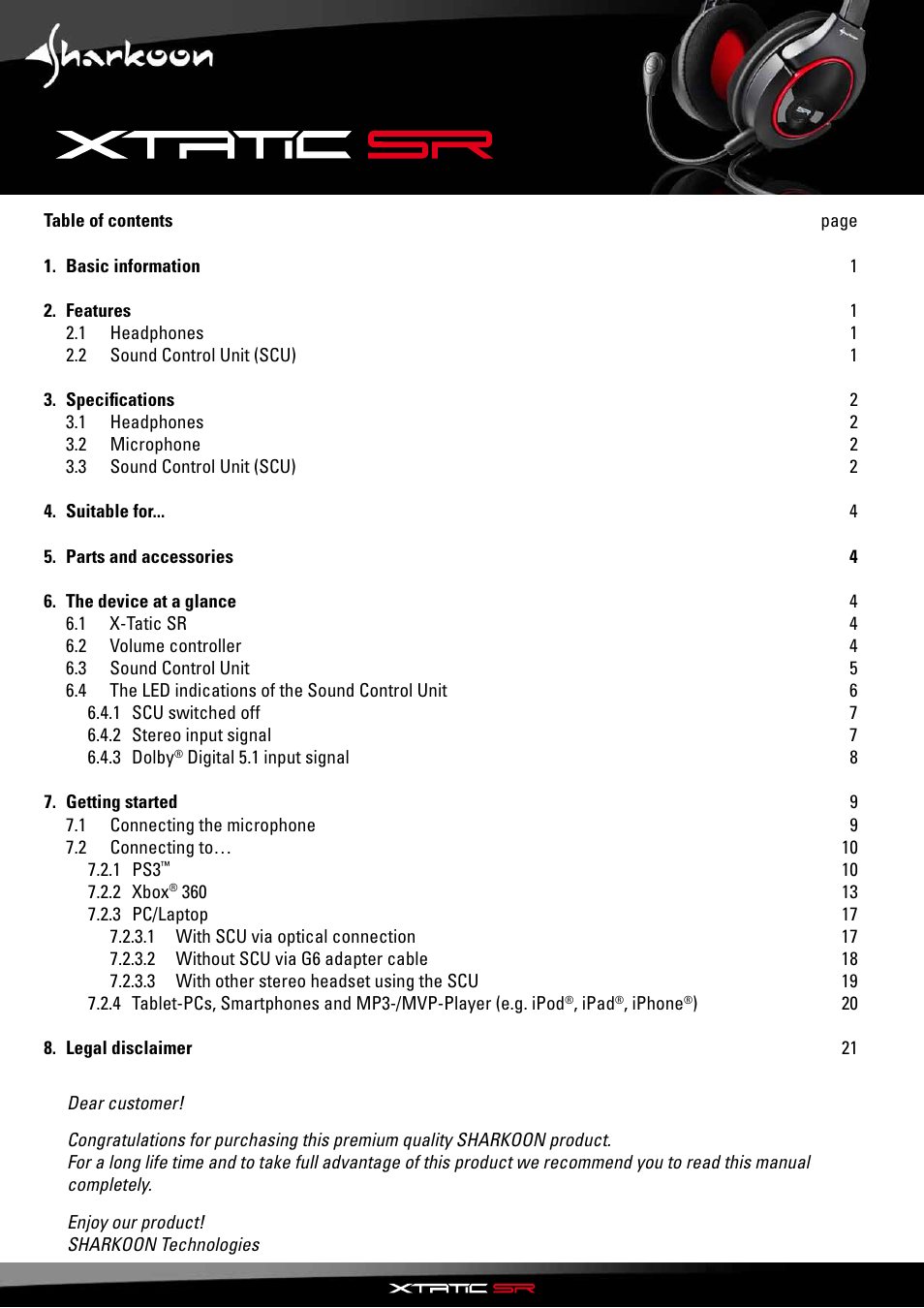 SHARKOON X-Tatic SR User Manual | Page 2 / 23