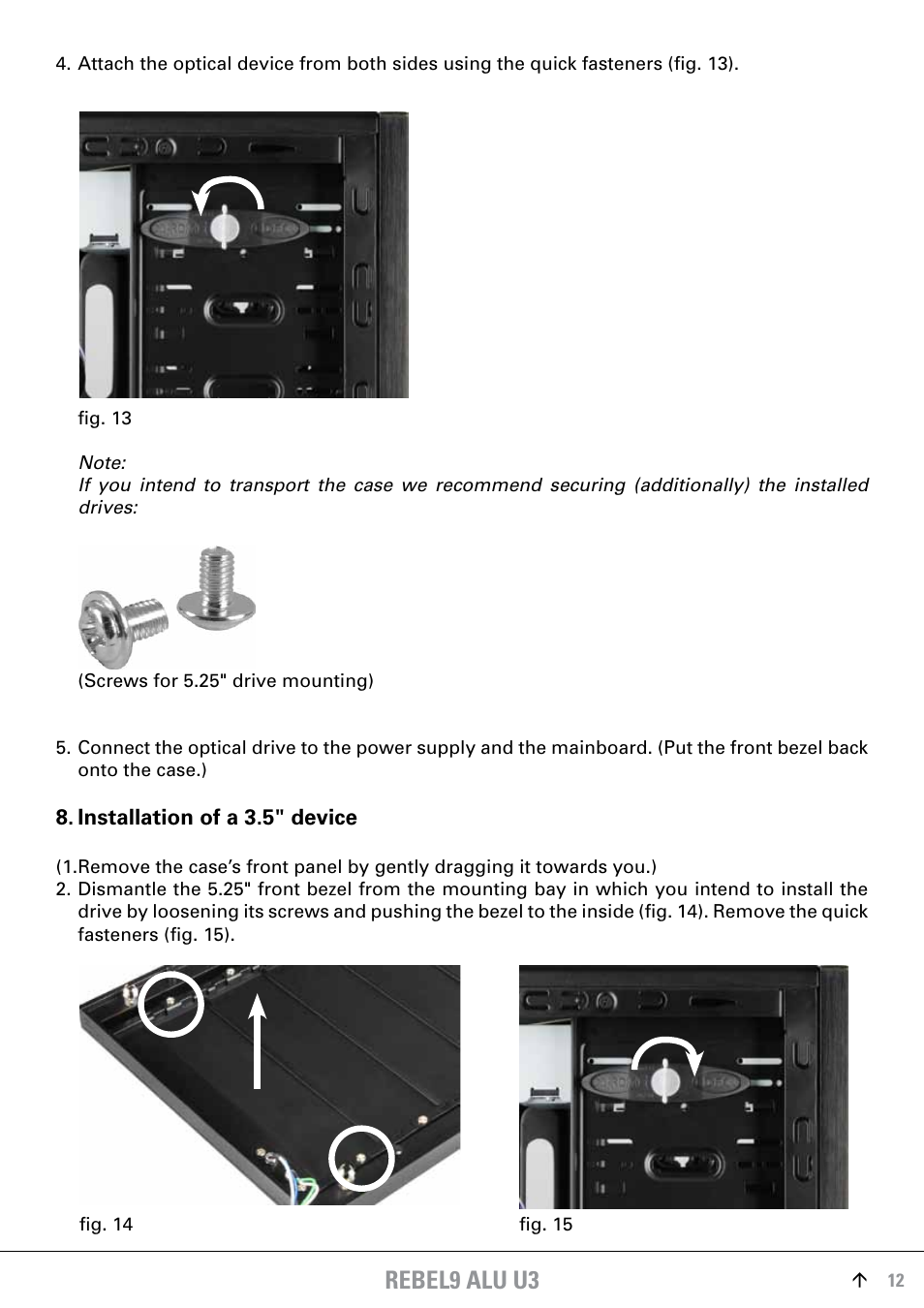 Installation of a 3.5" device, Rebel9 alu u3 | SHARKOON Rebel9 Aluminum U3 User Manual | Page 12 / 16