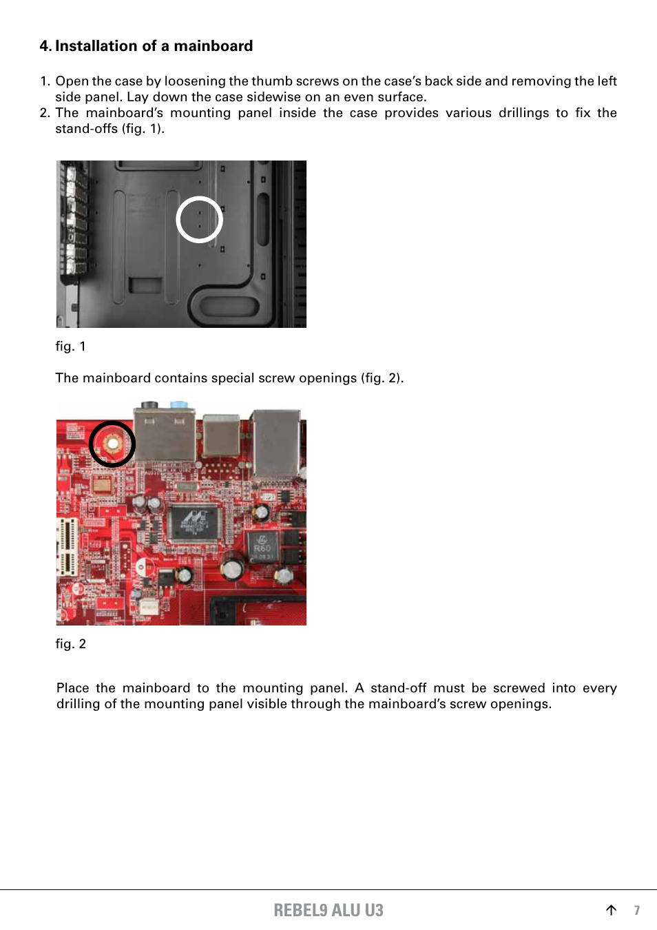 Installation of a mainboard, Rebel9 alu u3 | SHARKOON Rebel9 Aluminum U3 User Manual | Page 7 / 16