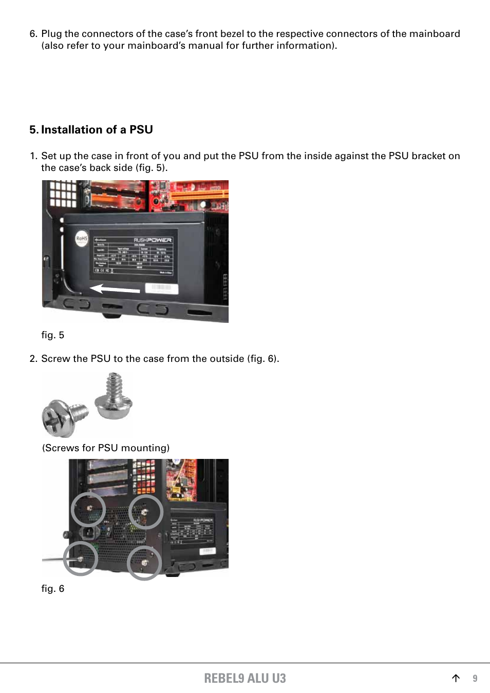 Installation of a psu, Rebel9 alu u3 | SHARKOON Rebel9 Aluminum U3 User Manual | Page 9 / 16