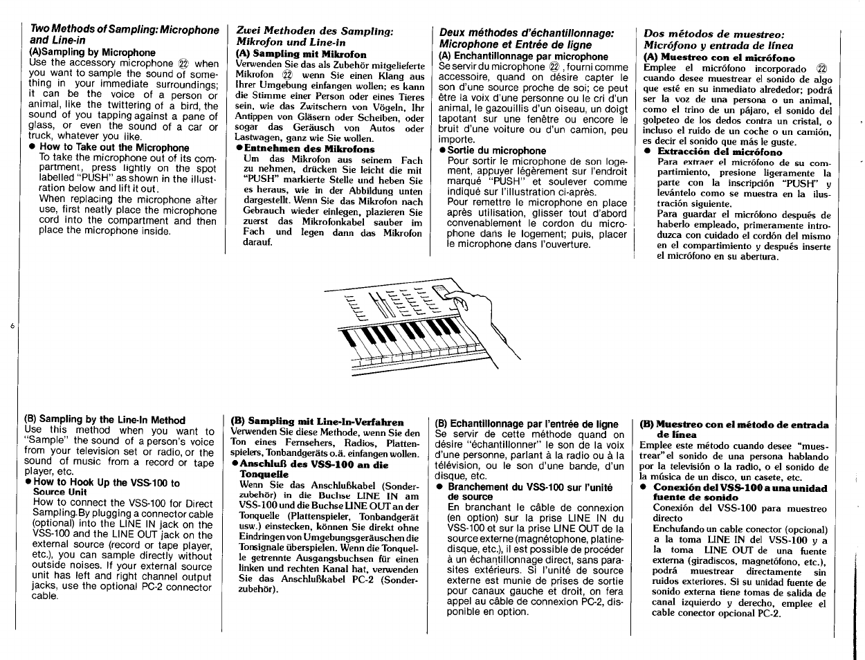 B) sampling by the line-in method, B) echantillonnage par l’entrée de ligne | Yamaha VSS-100 User Manual | Page 8 / 24