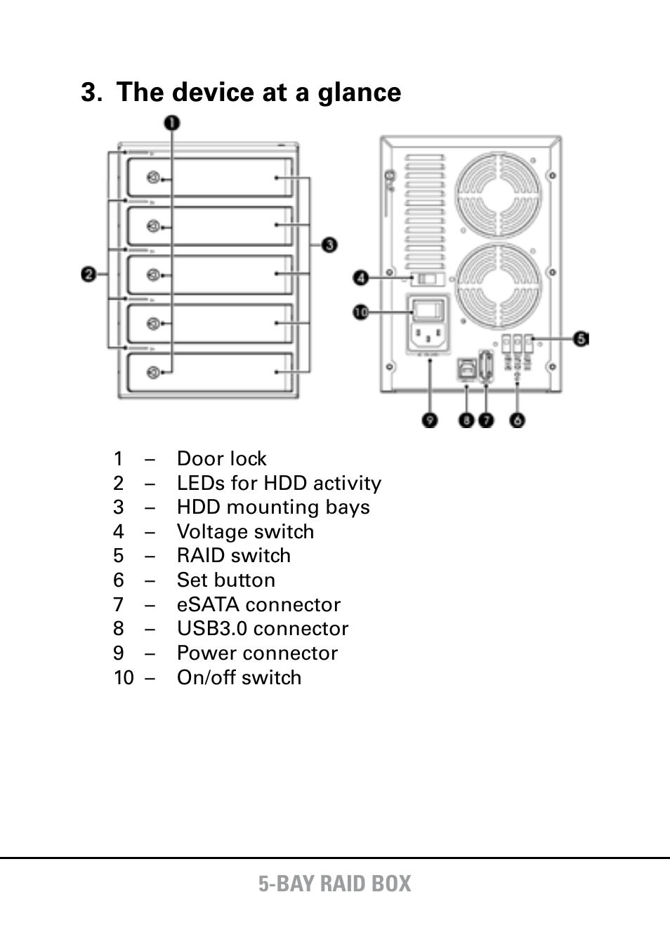 The device at a glance | SHARKOON 5-Bay RAID Box User Manual | Page 3 / 8