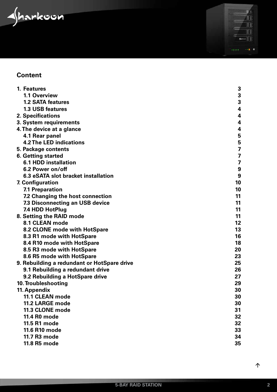SHARKOON 5-Bay RAID-Station User Manual | Page 2 / 37