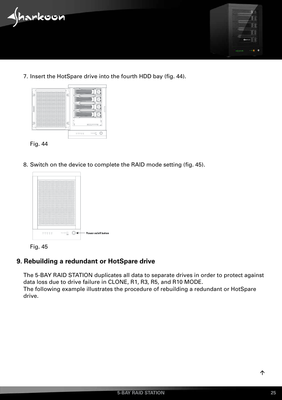 Rebuilding a redundant or hotspare drive | SHARKOON 5-Bay RAID-Station User Manual | Page 25 / 37