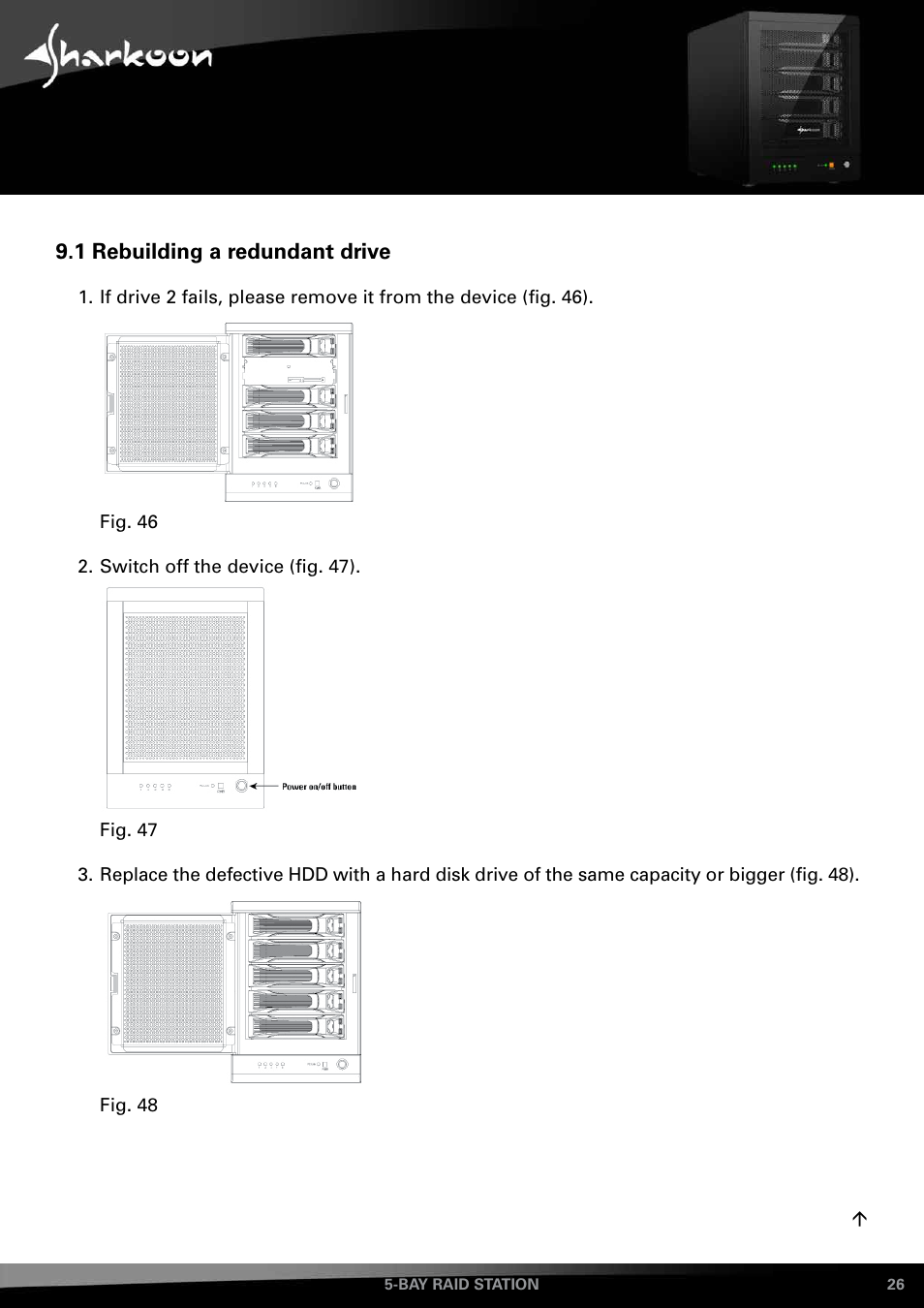 1 rebuilding a redundant drive | SHARKOON 5-Bay RAID-Station User Manual | Page 26 / 37