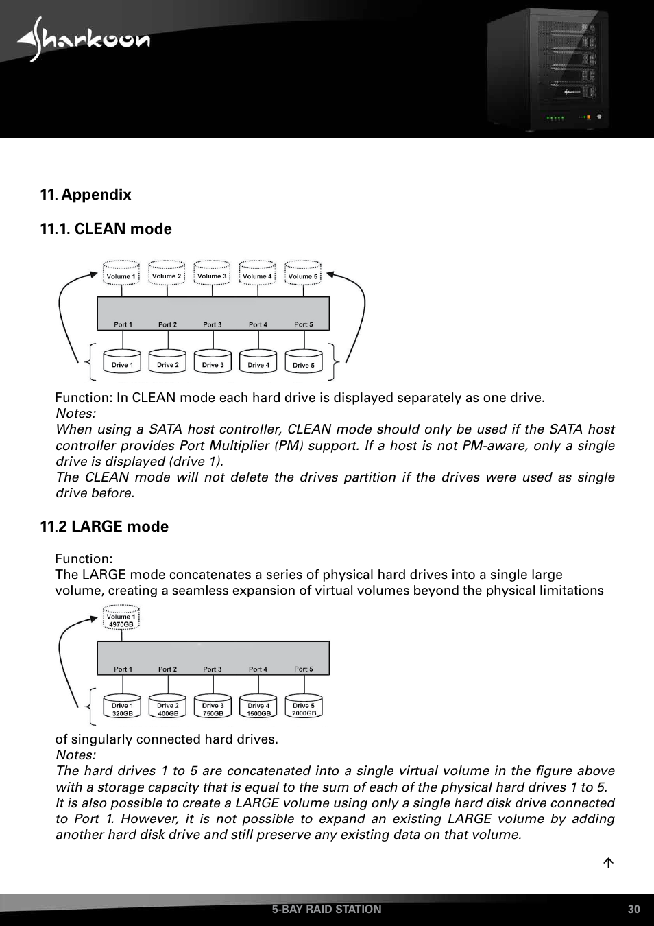 Appendix, 1 clean mode, 2 large mode | SHARKOON 5-Bay RAID-Station User Manual | Page 30 / 37
