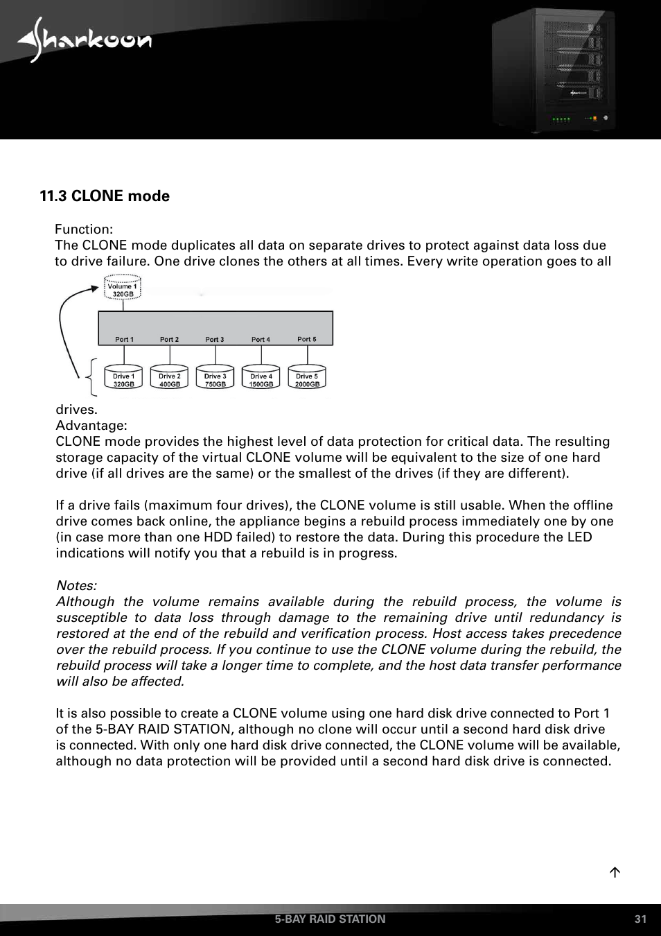 3 clone mode | SHARKOON 5-Bay RAID-Station User Manual | Page 31 / 37