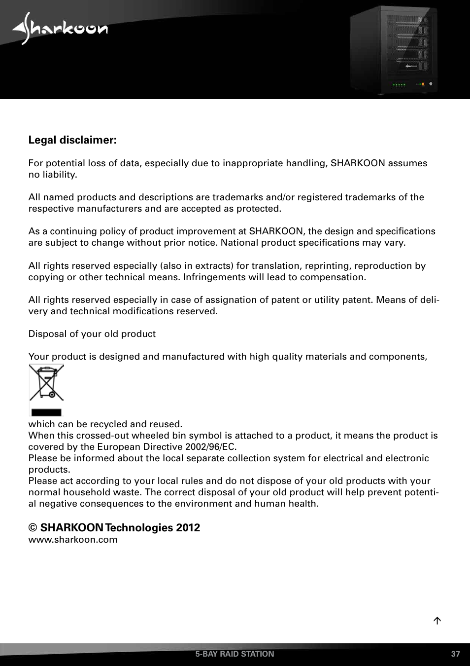 SHARKOON 5-Bay RAID-Station User Manual | Page 37 / 37