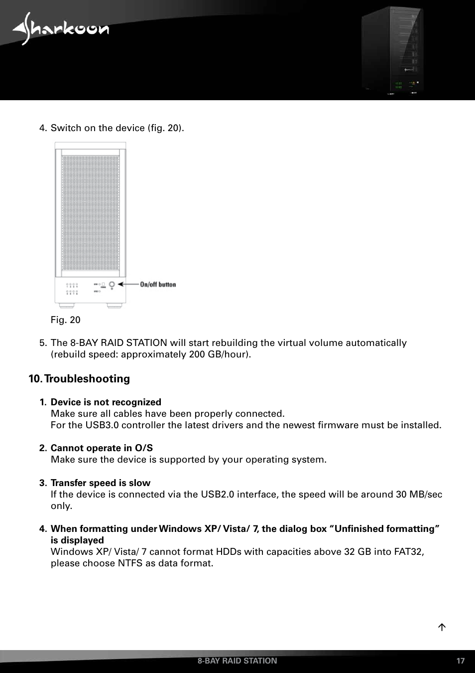 Troubleshooting | SHARKOON 8-Bay RAID-Station User Manual | Page 17 / 27