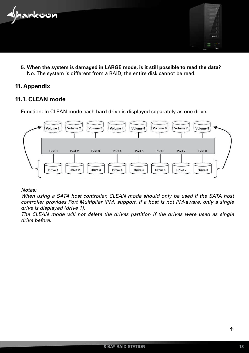 Appendix, Clean mode | SHARKOON 8-Bay RAID-Station User Manual | Page 18 / 27