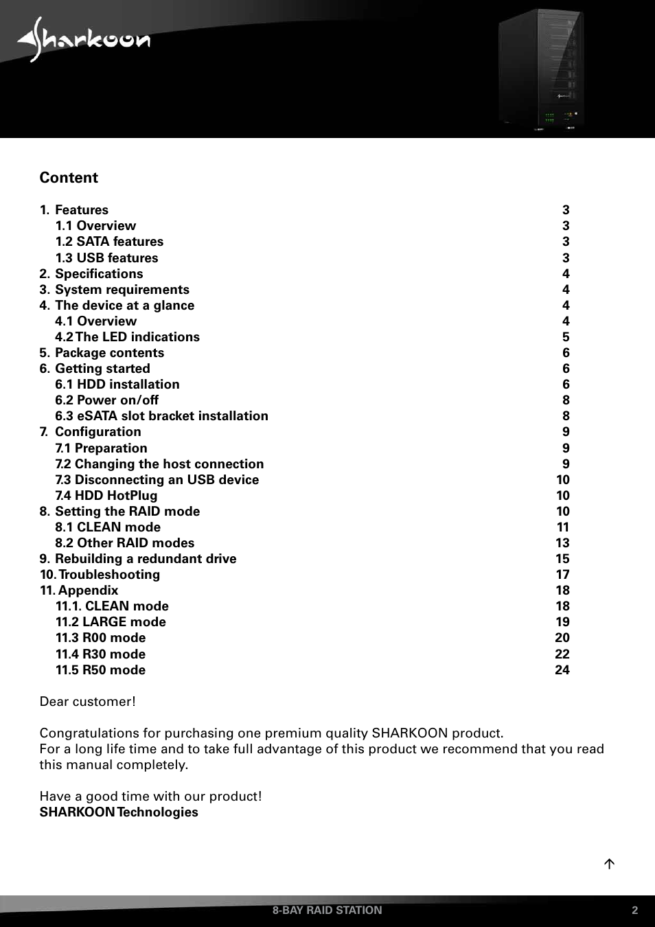 SHARKOON 8-Bay RAID-Station User Manual | Page 2 / 27