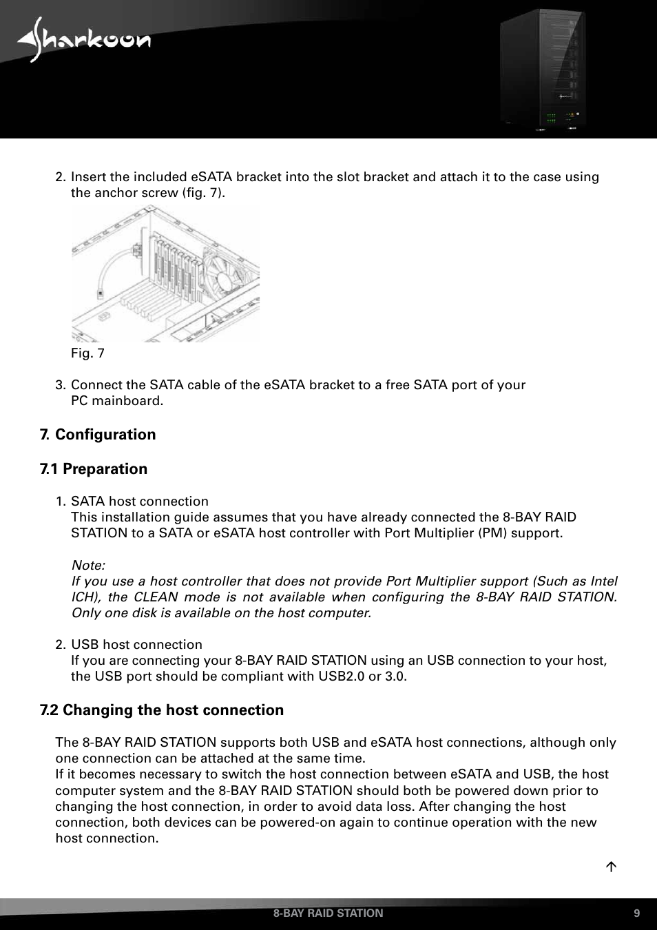 Configuration, 1 preparation, 2 changing the host connection | SHARKOON 8-Bay RAID-Station User Manual | Page 9 / 27