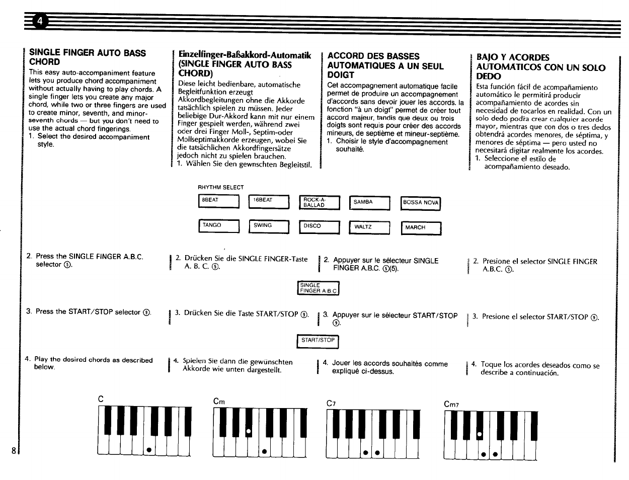 Single finger auto bass chord, Accord des basses automatiques a un seul doigt, Tî1mi imini [mmi | Imitii | Yamaha VSS-200 User Manual | Page 10 / 28