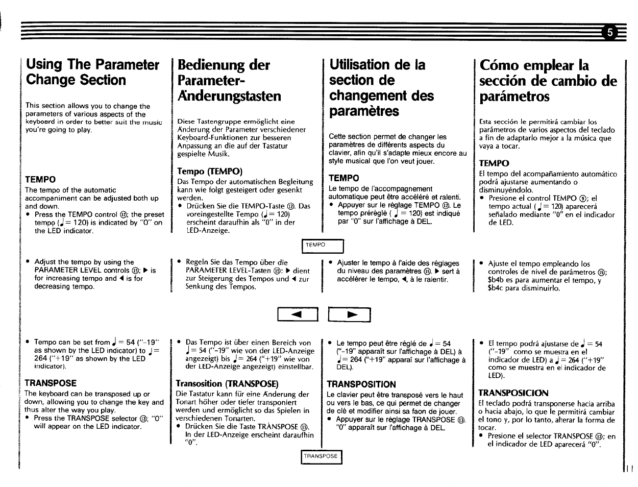 Bedienung der parameter- anderungstasten, Cómo emplear la sección de cambio de parámetros | Yamaha VSS-200 User Manual | Page 13 / 28