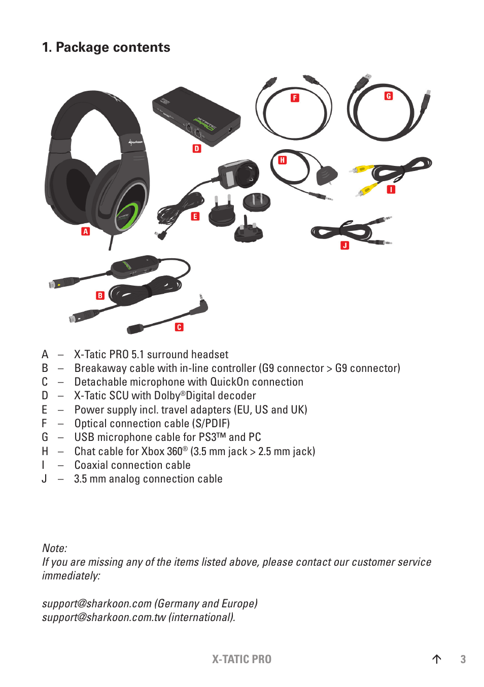 Package contents | SHARKOON X-Tatic PRO User Manual | Page 3 / 20