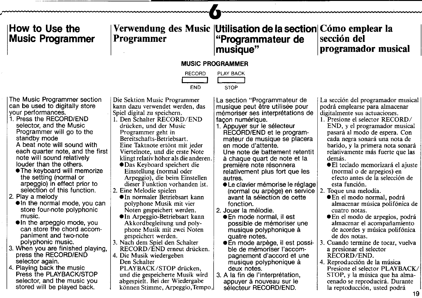 How to use the music programmer, Verwendung des music programmer, Cómo emplear la sección del programador musical | Yamaha VSS-30 User Manual | Page 21 / 32