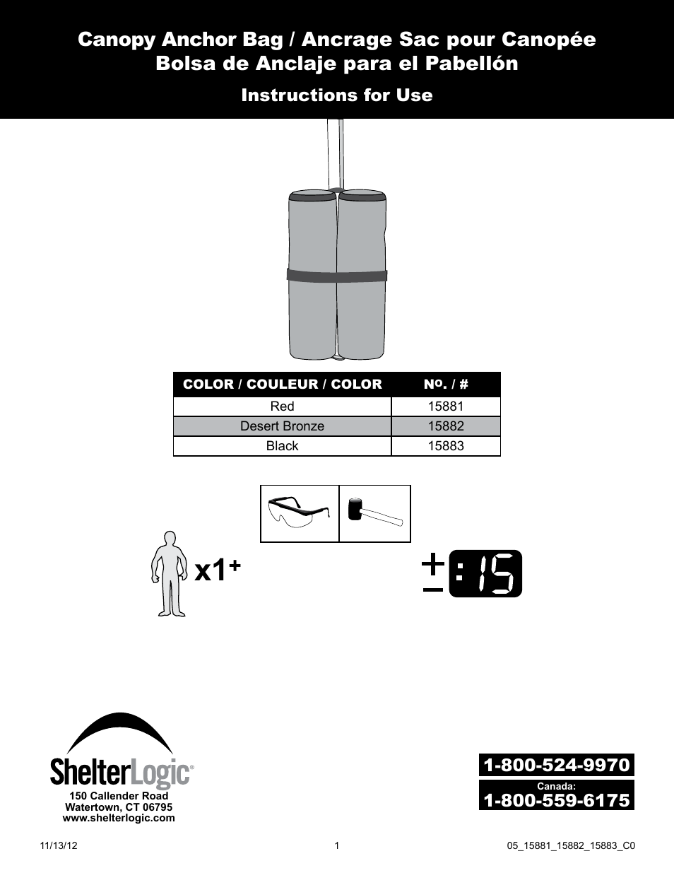 ShelterLogic 15882 Canopy Anchor Bag User Manual | 3 pages