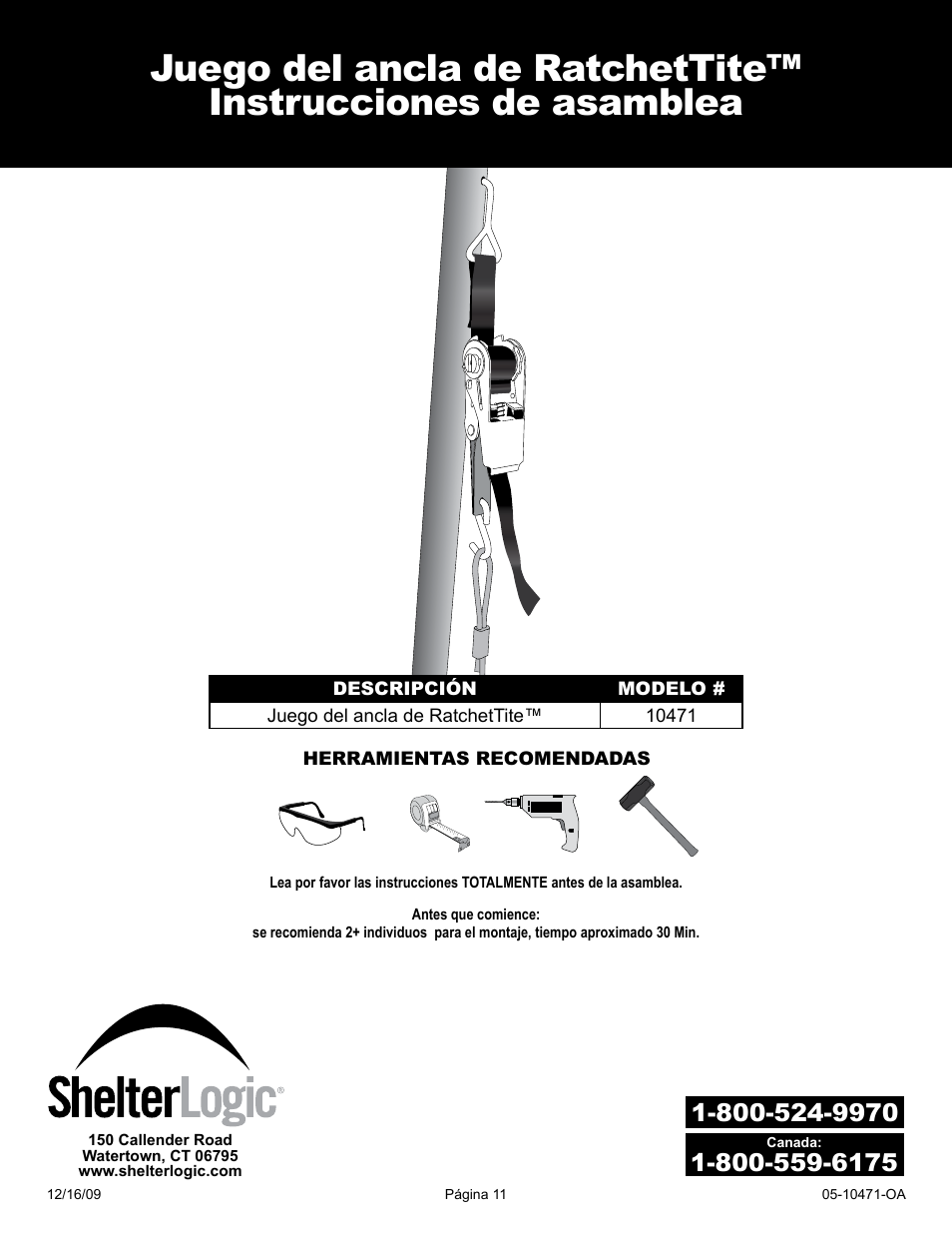 ShelterLogic 10471 RatchetTite Anchor Kit User Manual | Page 11 / 15