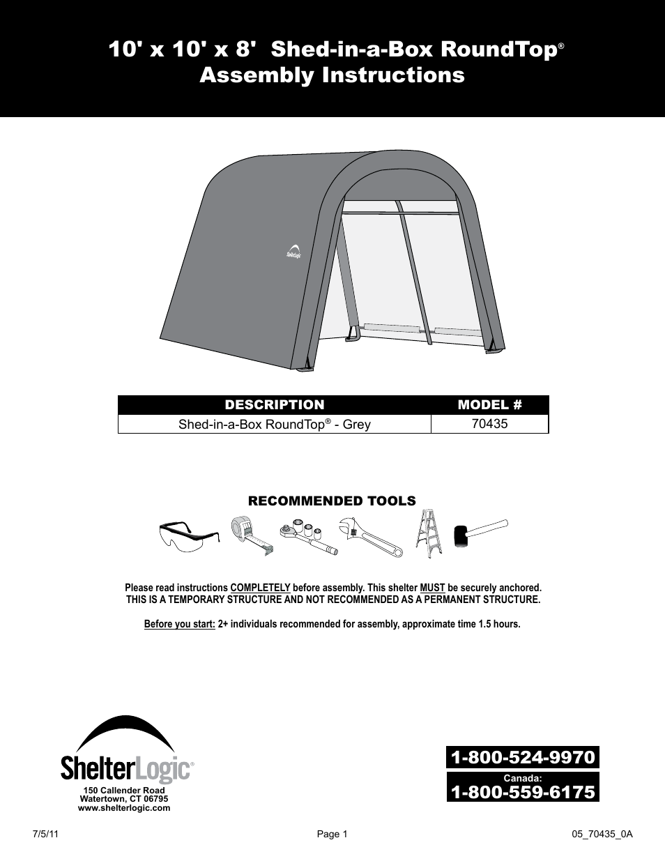 ShelterLogic 70435 10 x 10 x 8 Shed-in-a-Box RoundTop User Manual | 27 pages