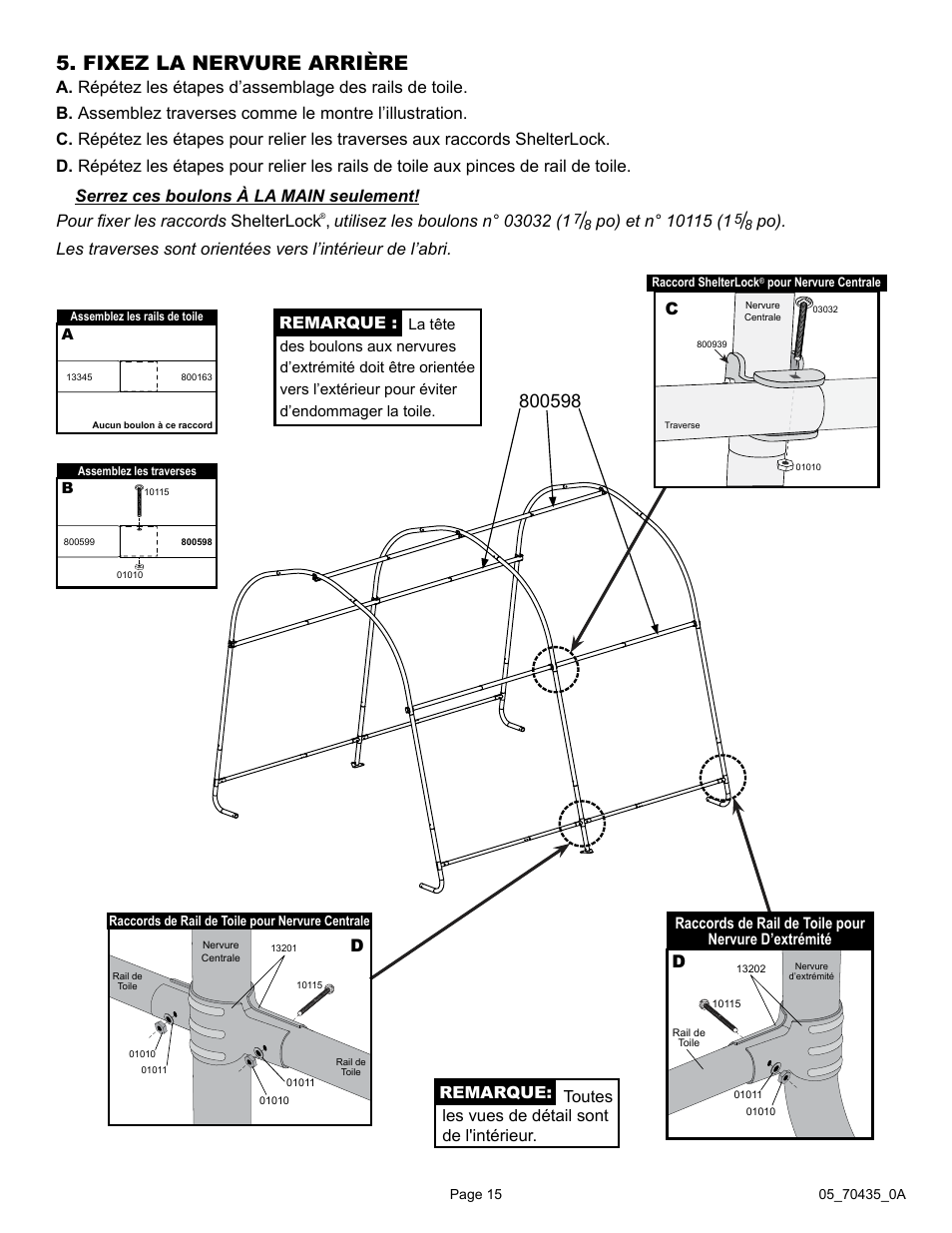 Fixez la nervure arrière | ShelterLogic 70435 10 x 10 x 8 Shed-in-a-Box RoundTop User Manual | Page 15 / 27