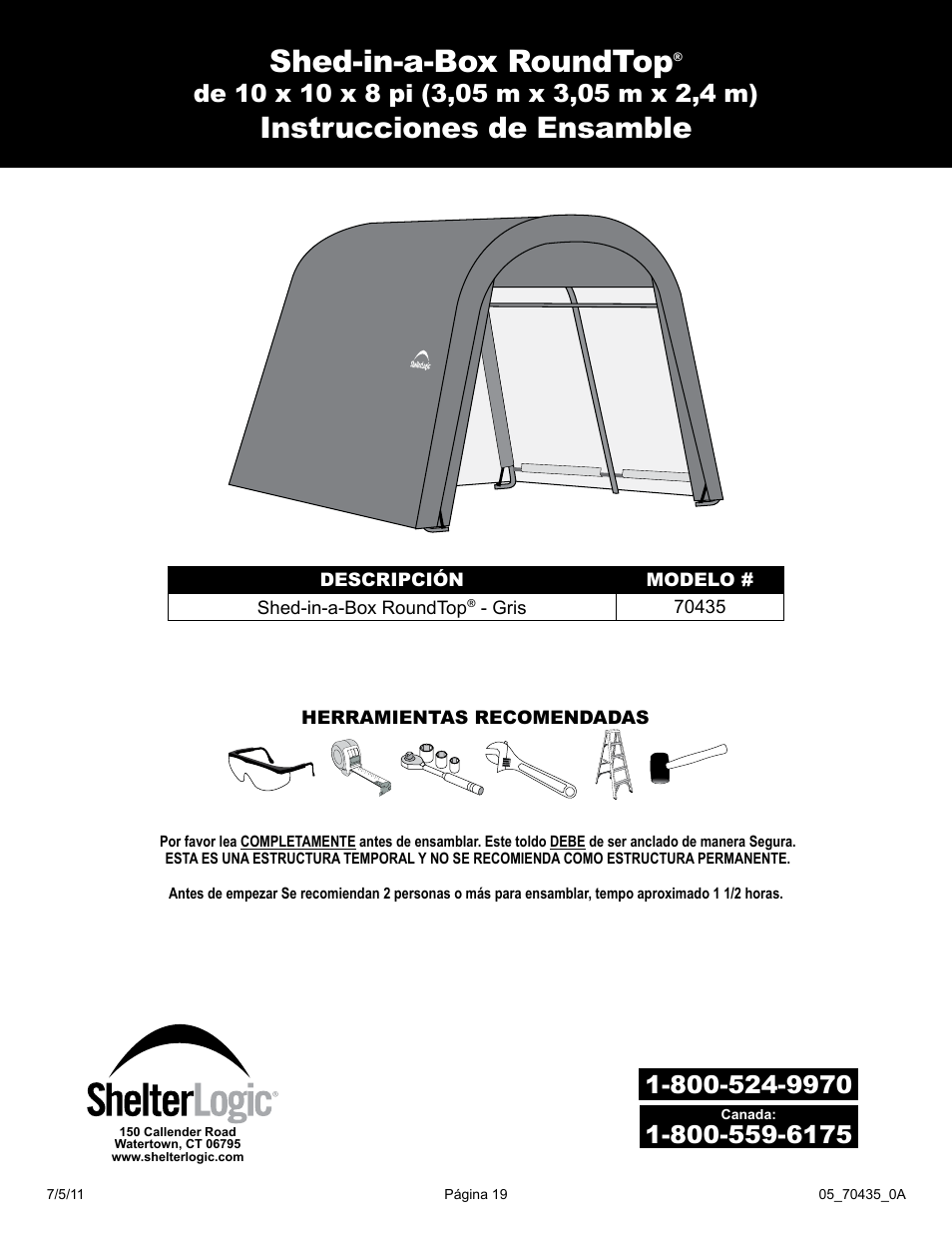 Shed-in-a-box roundtop, Instrucciones de ensamble | ShelterLogic 70435 10 x 10 x 8 Shed-in-a-Box RoundTop User Manual | Page 19 / 27