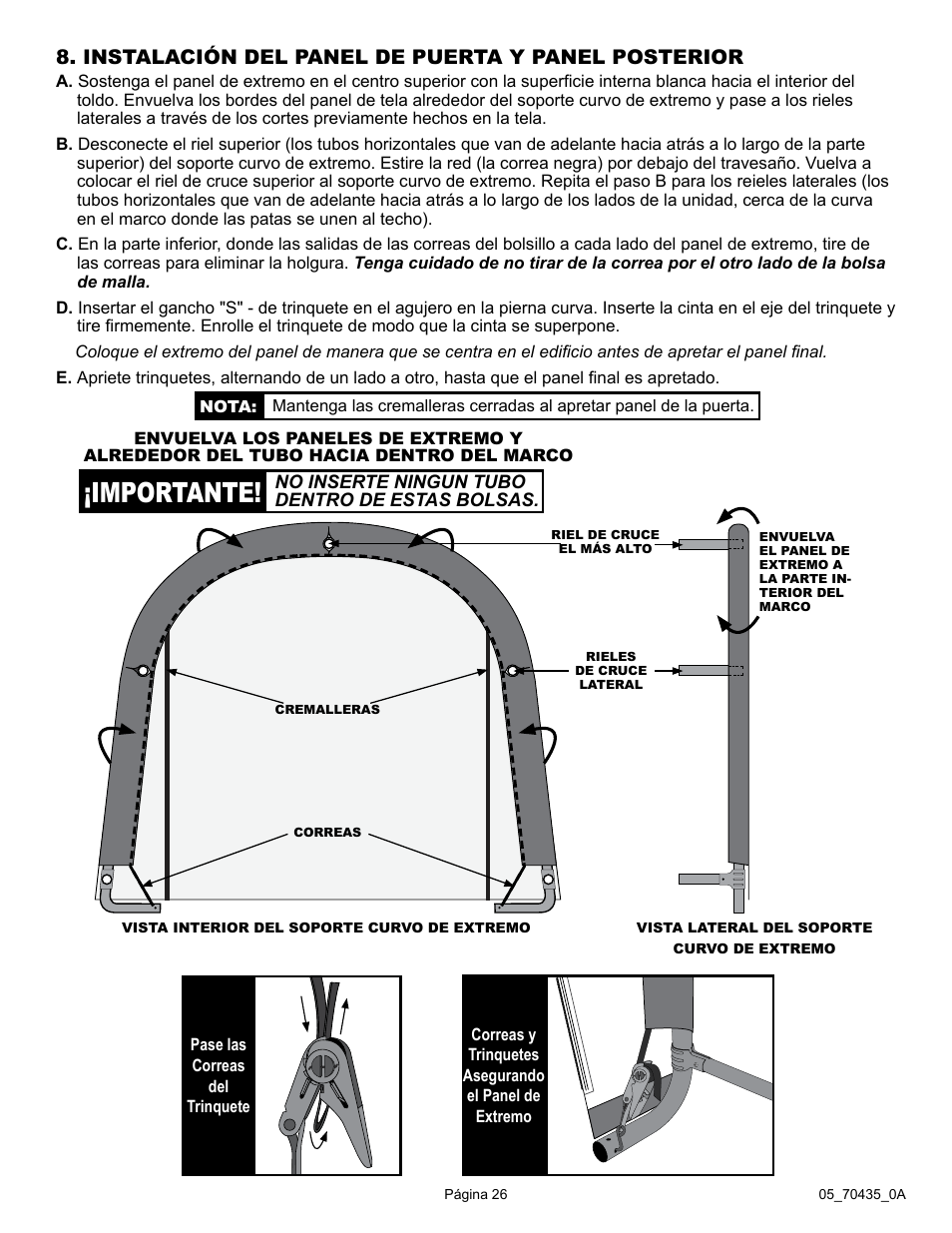 Importante, Instalación del panel de puerta y panel posterior | ShelterLogic 70435 10 x 10 x 8 Shed-in-a-Box RoundTop User Manual | Page 26 / 27