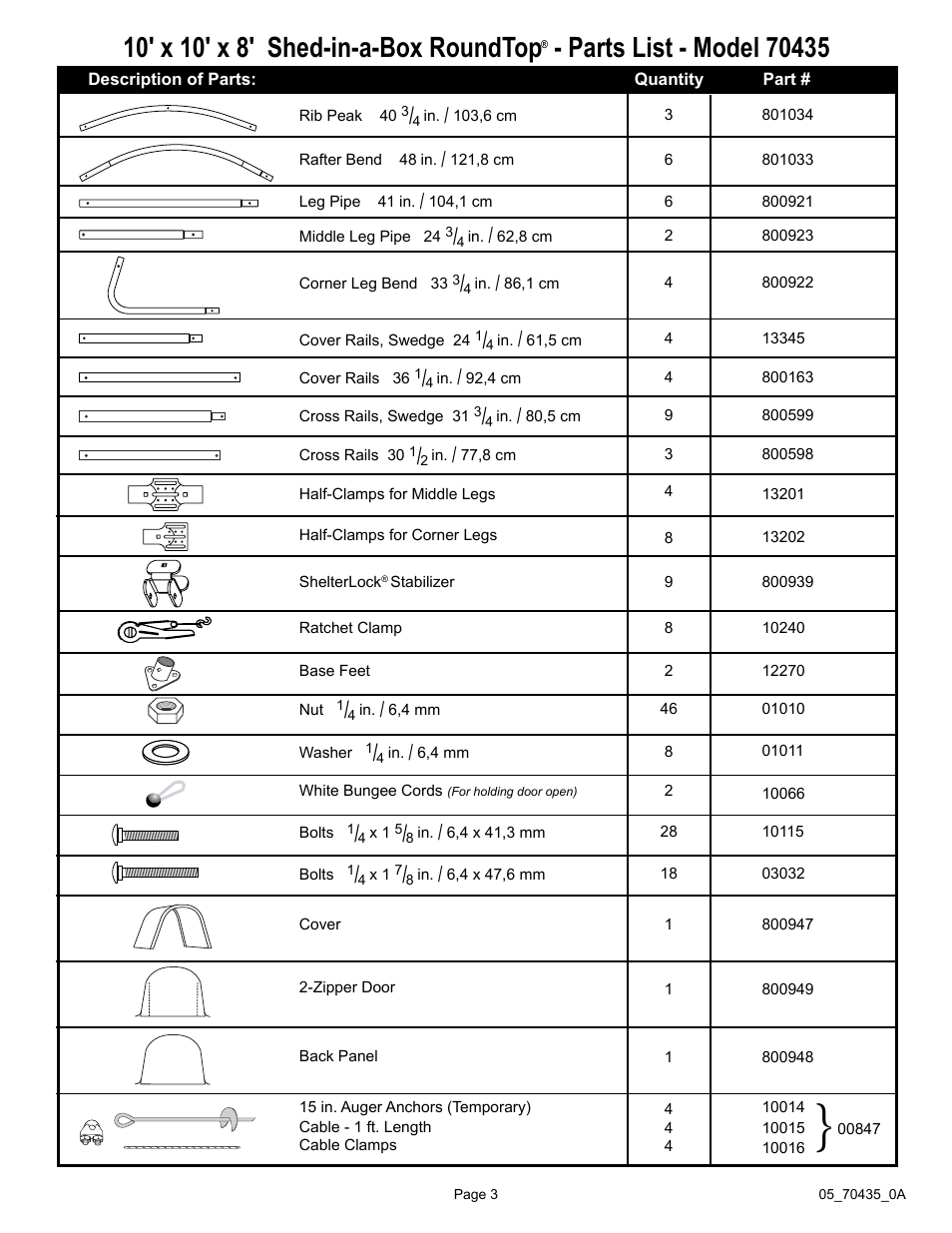 ShelterLogic 70435 10 x 10 x 8 Shed-in-a-Box RoundTop User Manual | Page 3 / 27