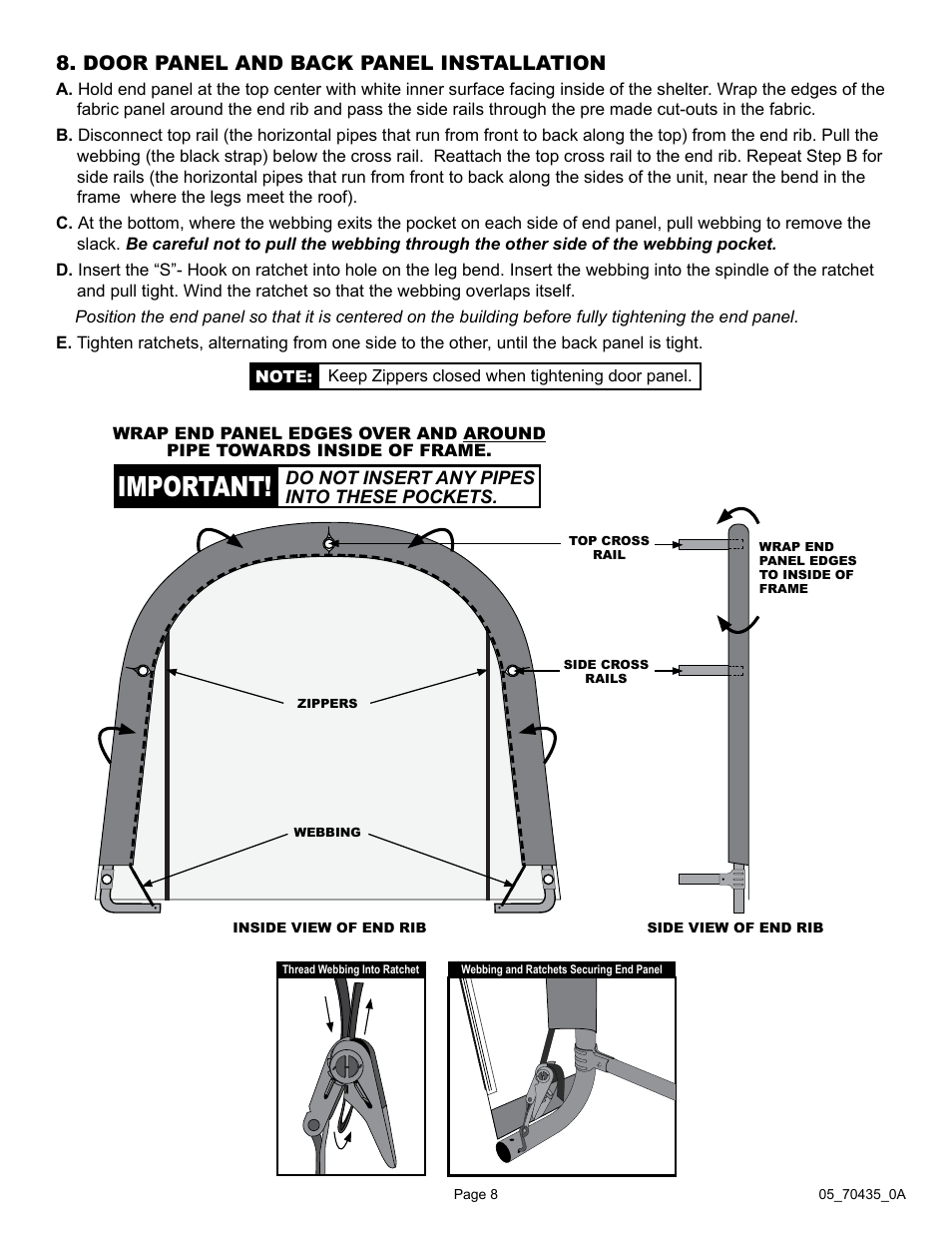 Important, Door panel and back panel installation | ShelterLogic 70435 10 x 10 x 8 Shed-in-a-Box RoundTop User Manual | Page 8 / 27