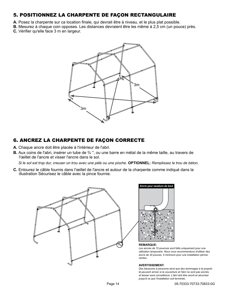 Ancrez la charpente de façon correcte, Positionnez la charpente de façon rectangulaire | ShelterLogic 70733 10 x 10 x 8 Shed-in-a-Box User Manual | Page 14 / 24