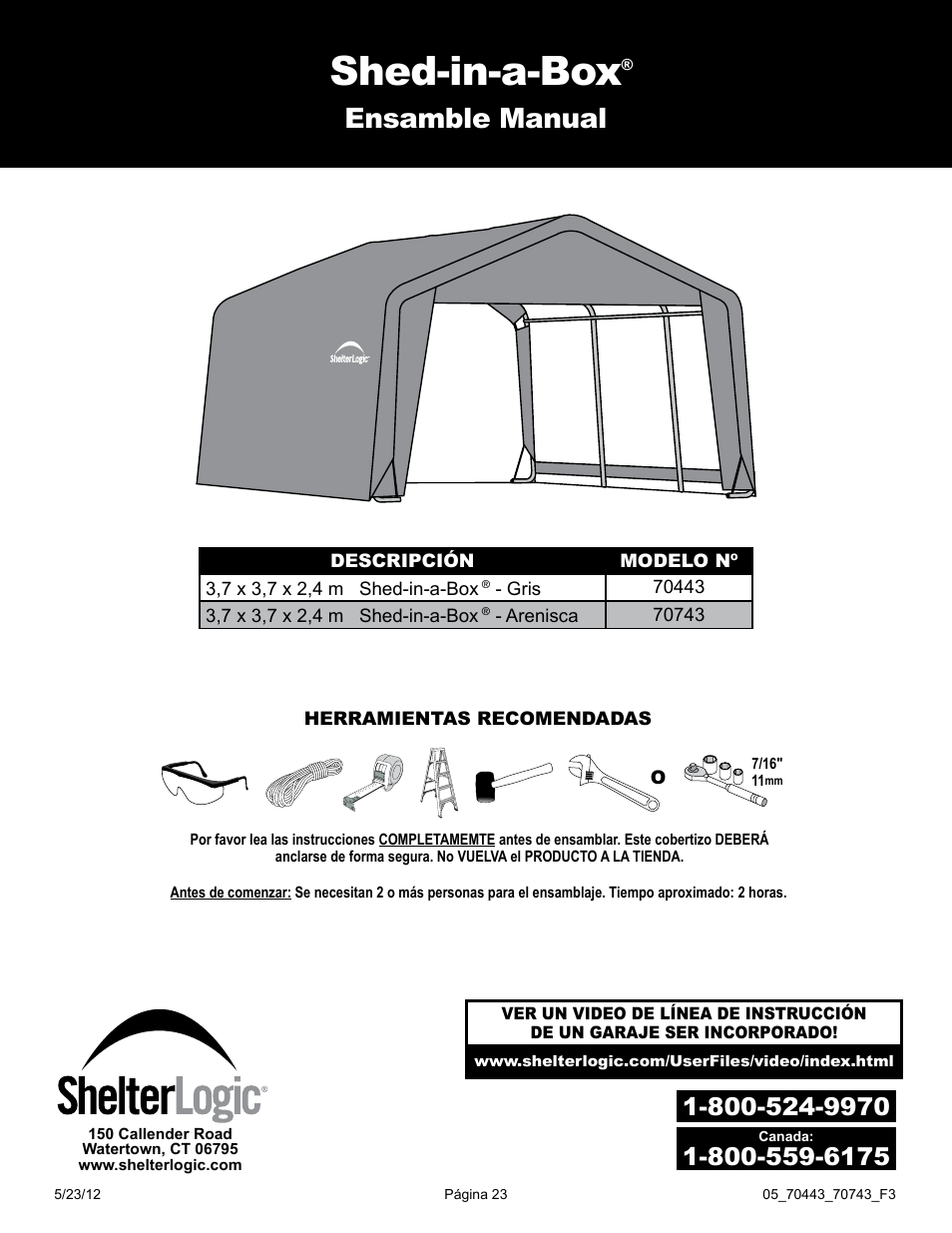 Shed-in-a-box, Ensamble manual | ShelterLogic 70743 12 x 12 x 8 Shed-in-a-Box User Manual | Page 23 / 33