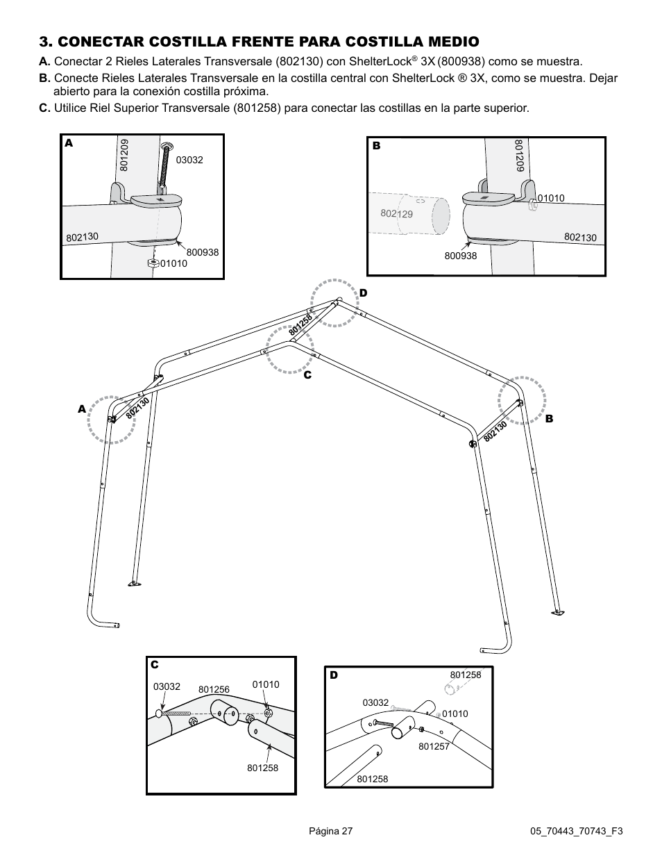 Conectar costilla frente para costilla medio | ShelterLogic 70743 12 x 12 x 8 Shed-in-a-Box User Manual | Page 27 / 33