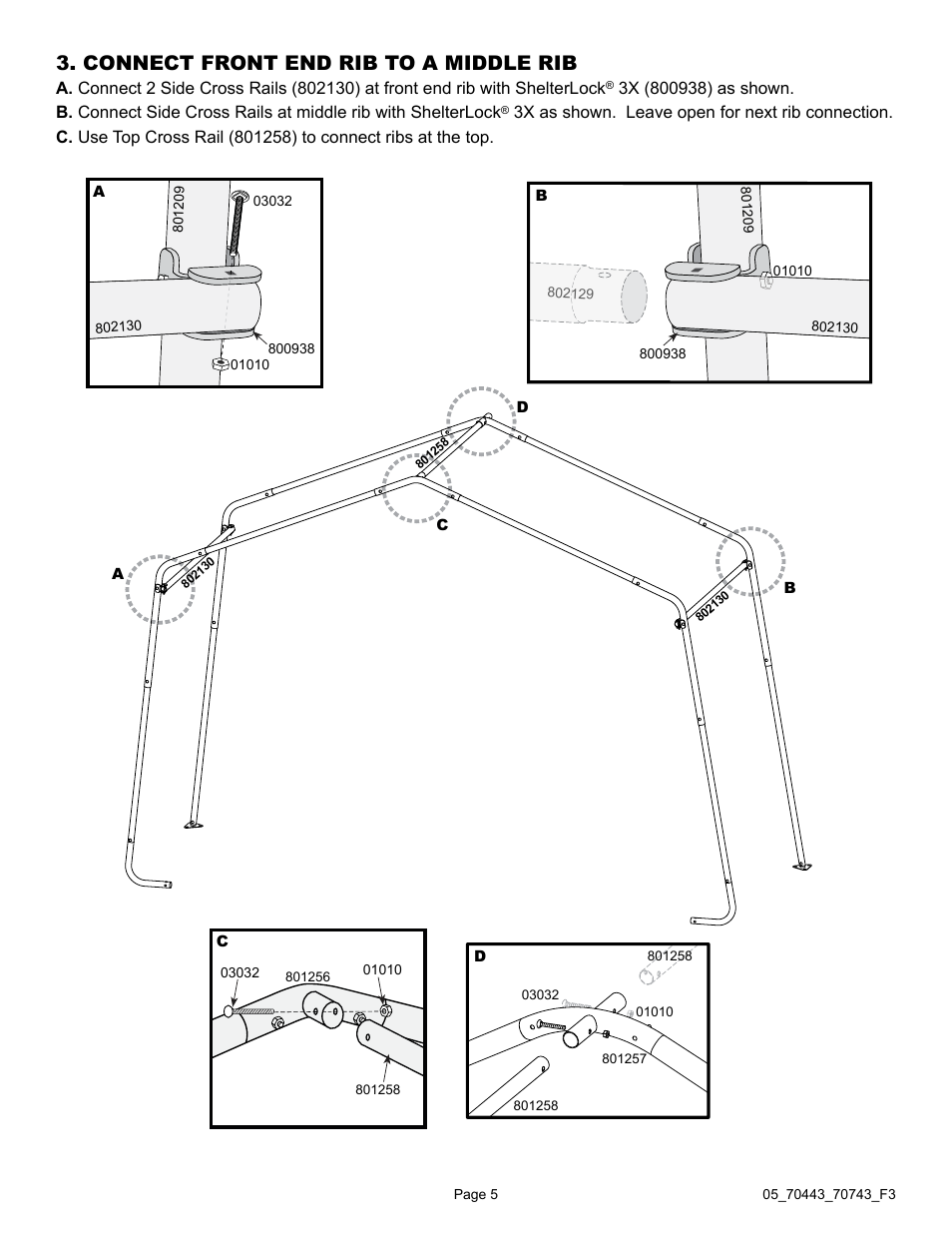 Connect front end rib to a middle rib | ShelterLogic 70743 12 x 12 x 8 Shed-in-a-Box User Manual | Page 5 / 33